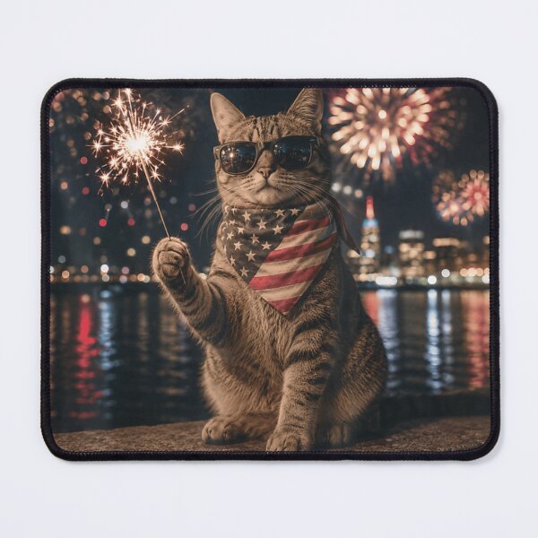 Item preview, Cute Cat Sparkler Sunglasses American Flag Bandana Fourth Of July designed and sold by LizzyKeiko.