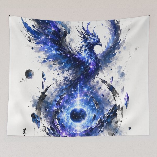 Item preview, Cosmic Phoenix Rebirth | Blue Galaxy Bird Space Fantasy Watercolor Art designed and sold by Dyan4.