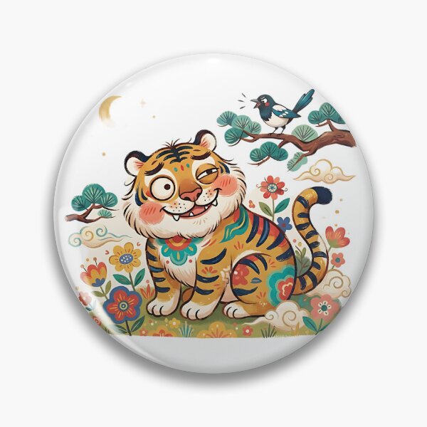 Item preview, Drunken Korean Tiger Folk Art | Funny Minhwa Tiger Wall Art designed and sold by K-Tradition.