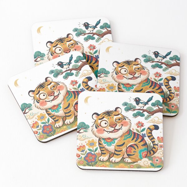 Item preview, Drunken Korean Tiger Folk Art | Funny Minhwa Tiger Wall Art designed and sold by K-Tradition.