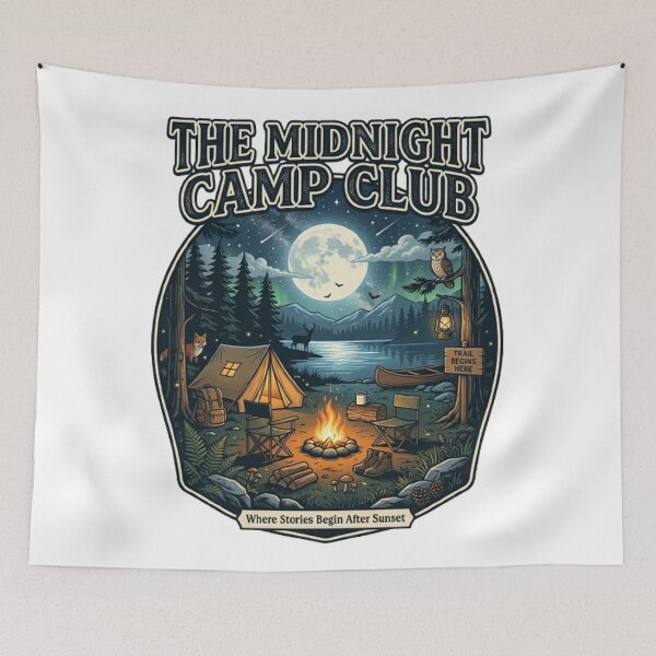 Item preview, The Midnight Camp Club Vintage Camping Night Adventure Retro Design designed and sold by CreativeNest Prints.