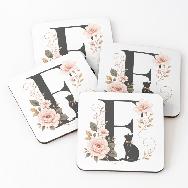 Item preview, Floral Letter F with Black Cat | Elegant Botanical Monogram | Vintage Alphabet Design designed and sold by MoodLay.
