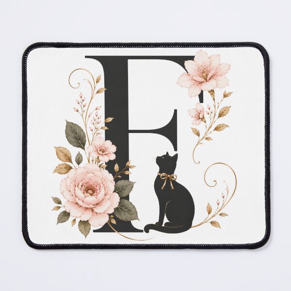 Item preview, Floral Letter F with Black Cat | Elegant Botanical Monogram | Vintage Alphabet Design designed and sold by MoodLay.