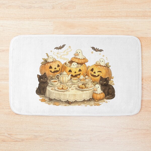 Item preview, Cute Halloween Ghost Tea Party Shirt | Black Cats & Pumpkins | Cozy Cottagecore Halloween | Spooky Cute Gift designed and sold by MrDev.
