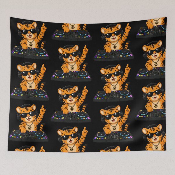 Item preview, DJ Tiger Cute Cartoon Tiger Playing Music Controller designed and sold by Seculinator.