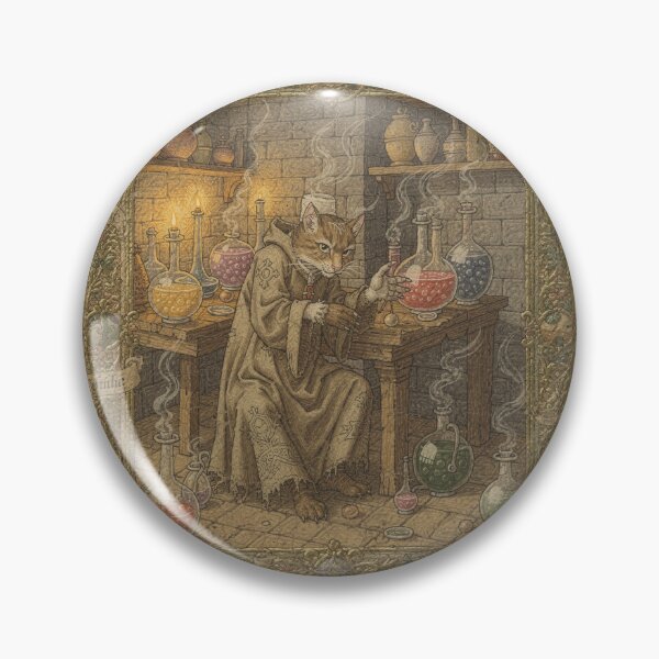 Item preview, Medieval Cat Alchemist With Bubbling Flasks designed and sold by PictorialWhimsy.