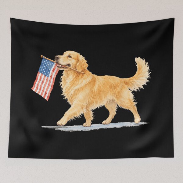 Item preview, Golden Retriever Dog Carrying American Flag Watercolor Patriotic Pet Lover Gift designed and sold by Serene woods.
