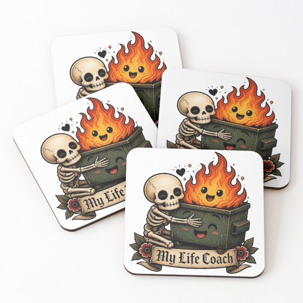 Item preview, My Life Coach Dumpster Fire Skeleton | Funny Dark Humor Skull Gothic Cute Meme designed and sold by Ecocrushstudio.