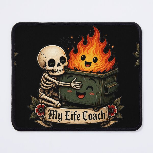 Item preview, My Life Coach Dumpster Fire Skeleton | Funny Dark Humor Skull Gothic Cute Meme designed and sold by Ecocrushstudio.