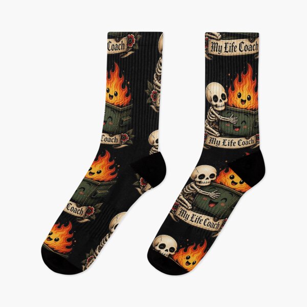 Item preview, My Life Coach Dumpster Fire Skeleton | Funny Dark Humor Skull Gothic Cute Meme designed and sold by Ecocrushstudio.