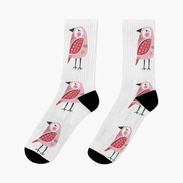 Aperçu de l'œuvre Art populaire d'oiseaux roses | Illustration d'oiseaux scandinave fantaisiste créée et vendue par Filora Atelier | Bird Art.