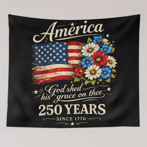 Item preview, God Shed His Grace On Thee America 250 Years Floral Flag designed and sold by River Silva.