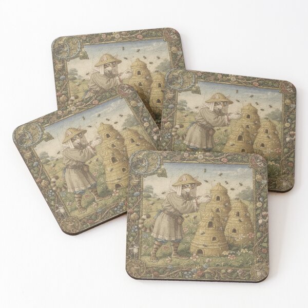 Item preview, Medieval Cat Beekeeper Tending Glowing Hives designed and sold by PictorialWhimsy.
