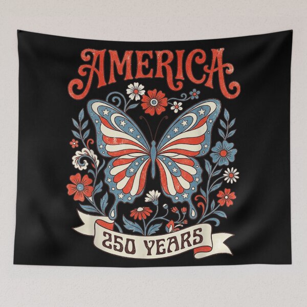 Item preview, Vintage America 250 Years Semiquincentennial Butterfly Floral Patriotic 1776 2026 designed and sold by River Silva.