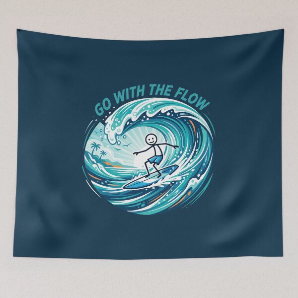 Item preview, Go With The Flow Stickman Surfing T-Shirt | Minimal Surf Adventure Design designed and sold by Chroma Dreams .