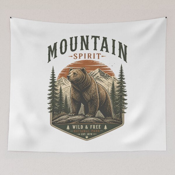 Item preview, Mountain Spirit Wild & Free Grizzly Bear National Park Vintage Retro Outdoor Design designed and sold by QuirkyCloud Designs.