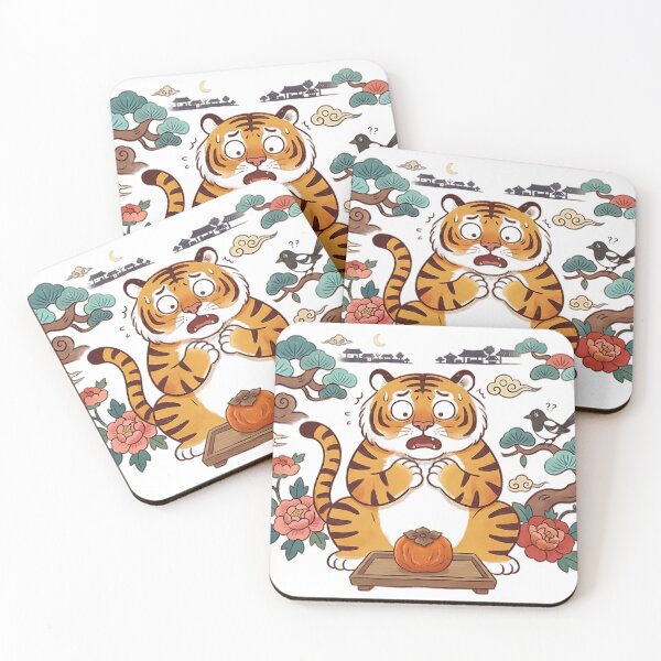 Aperçu de l'œuvre Tiger Afraid of Persimmons | Funny Korean Minhwa Folk Art créée et vendue par K-Tradition.
