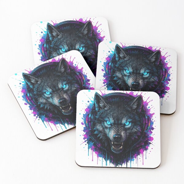 Item preview, Neon Alpha Wolf With RGB Headphones, Cyberpunk Gaming Wolf Art, Glowing Blue Eyes Animal Illustration designed and sold by gkhanco.