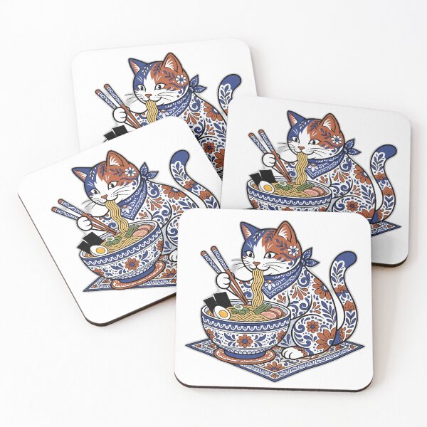 Item preview, Mexican Talavera Tile Style Cat Ramen Blue Pottery designed and sold by ryanguas.