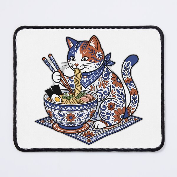 Item preview, Mexican Talavera Tile Style Cat Ramen Blue Pottery designed and sold by ryanguas.