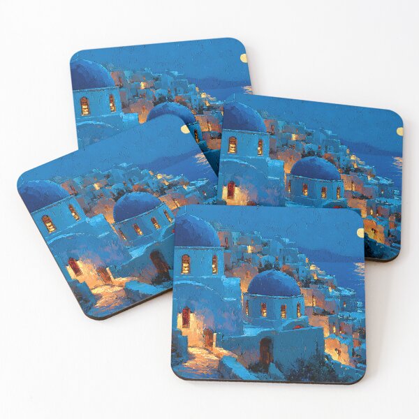 Item preview, Santorini Oia Blue Dome Village Night Moon Impressionist Art designed and sold by daila70.