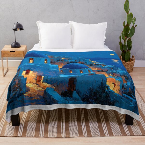 Item preview, Santorini Oia Blue Dome Village Night Moon Impressionist Art designed and sold by daila70.