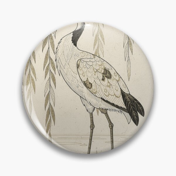 Item preview, Ink Crane Among Willow Branches in Gold designed and sold by PictorialWhimsy.