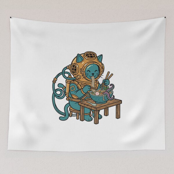 Item preview, Deep Sea Diver Cat Ramen Vintage Brass Helmet Ocean designed and sold by ryanguas.