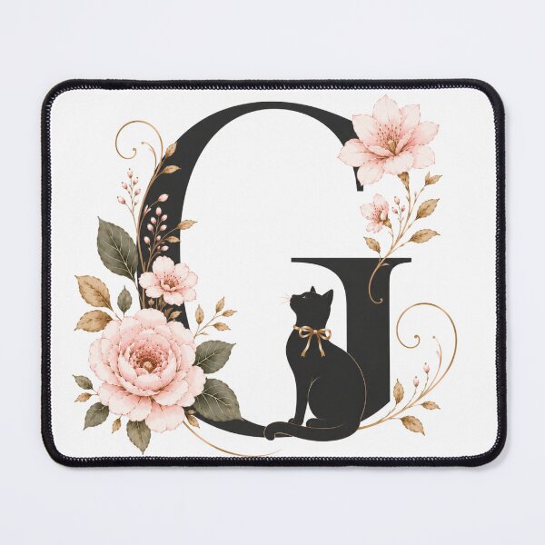 Item preview, Floral Letter G with Black Cat | Elegant Botanical Monogram | Vintage Alphabet Design designed and sold by MoodLay.