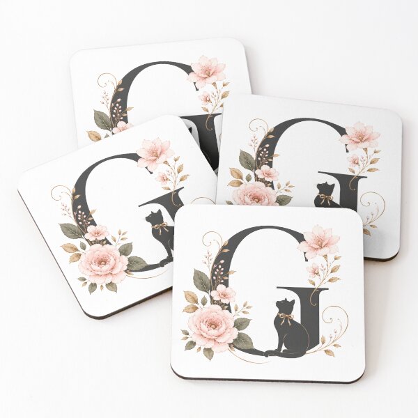 Item preview, Floral Letter G with Black Cat | Elegant Botanical Monogram | Vintage Alphabet Design designed and sold by MoodLay.