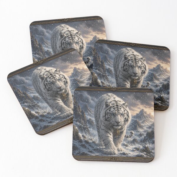 Item preview, Moon Guardian White Tiger | Fantasy Snow Mountain Tiger Artwork designed and sold by ManJiangHong.
