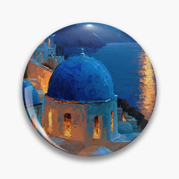 Item preview, Santorini Oia Blue Dome Church Moonlight Sea Reflection Impressionist Art designed and sold by daila70.