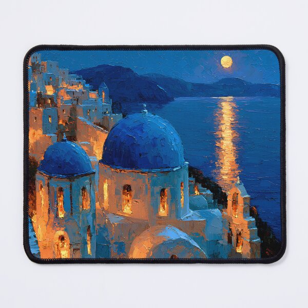 Item preview, Santorini Oia Blue Dome Church Moonlight Sea Reflection Impressionist Art designed and sold by daila70.