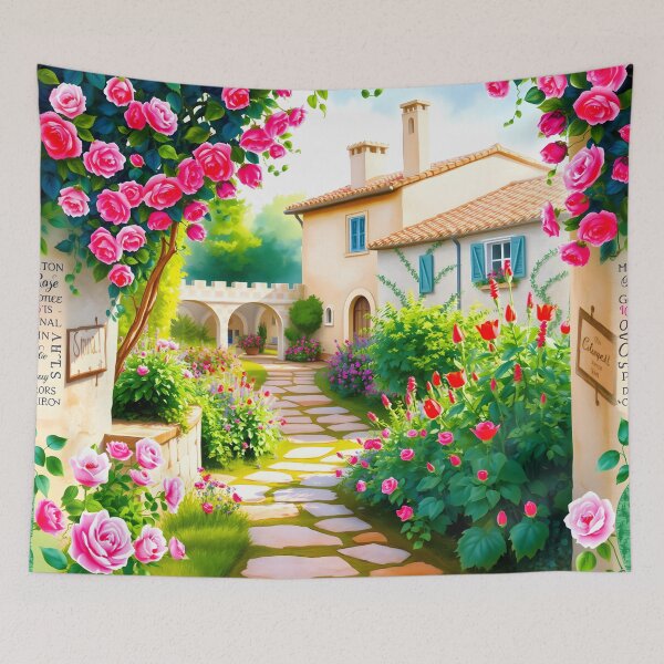 Item preview, rose garden with old style buiding designed and sold by CooksCreators.