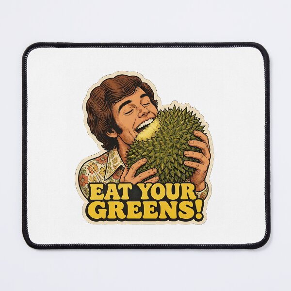 Item preview, Retro Man Eating Durian Fruit Eat Your Greens Meme designed and sold by RareVisuals.