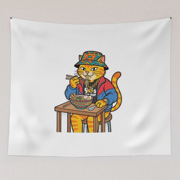 Item preview, 90s Hip Hop Streetwear Cool Cat Ramen Bucket Hat designed and sold by ryanguas.