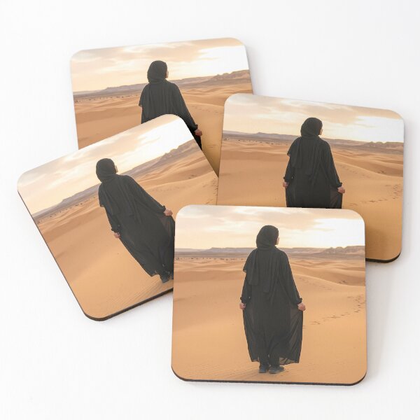Item preview, Mystic Desert Silhouette - Elegant Islamic Woman in Black Abaya designed and sold by hakikatm.