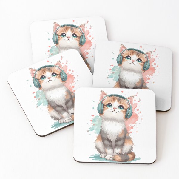 Item preview, Cute Kitten With Headphones Watercolor | Music Cat Kawaii Pastel Cat Lover Gift Tee Tags: designed and sold by QuirkyCloud Designs.