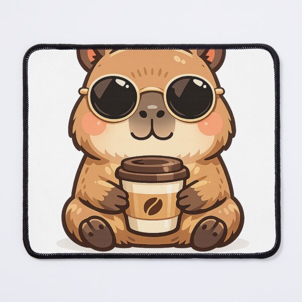 Item preview, Cute Capybara Coffee Sticker | Kawaii Capybara with Sunglasses | Coffee Lover T-Shirt & Sticker Design designed and sold by Kannada Ink Studio.
