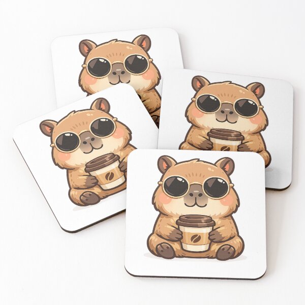 Item preview, Cute Capybara Coffee Sticker | Kawaii Capybara with Sunglasses | Coffee Lover T-Shirt & Sticker Design designed and sold by Kannada Ink Studio.