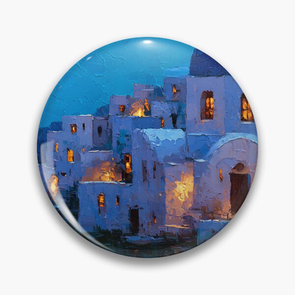 Item preview, Santorini Oia Blue Dome Church Cliffside Moonlight Sea Impressionist Art designed and sold by daila70.