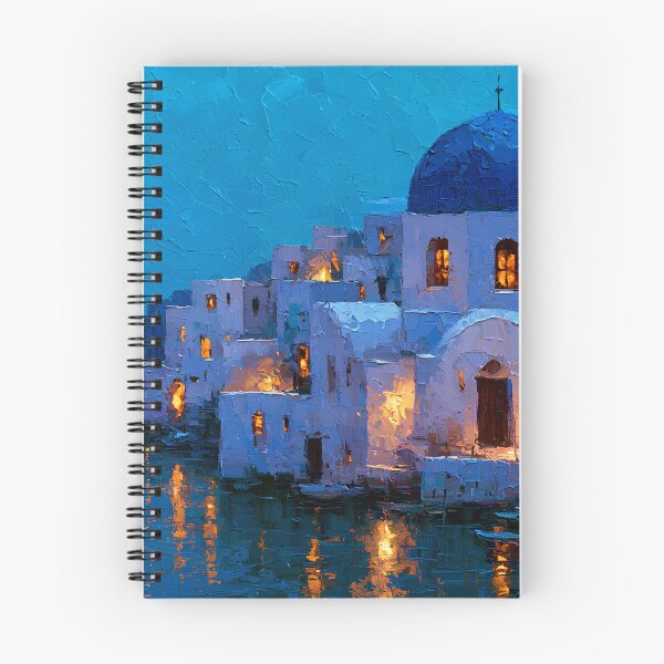 Item preview, Santorini Oia Blue Dome Church Cliffside Moonlight Sea Impressionist Art designed and sold by daila70.