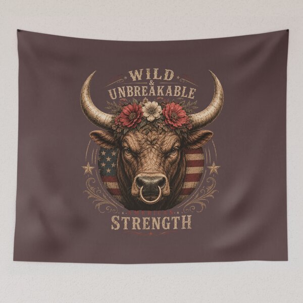 Item preview, Wild & Unbreakable Bull Head with Floral Crown Western Strength. designed and sold by LunaPrintCo.