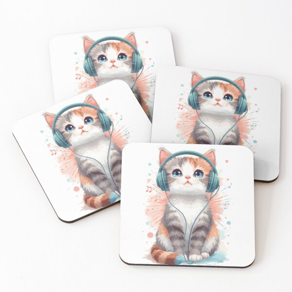 Item preview, Cute Tabby Kitten With Headphones Watercolor | Music Cat Blue Eyes Kawaii Cat Lover Tee designed and sold by QuirkyCloud Designs.