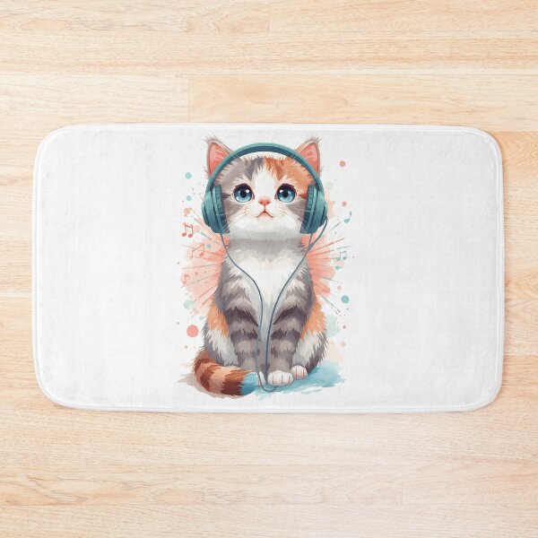 Item preview, Cute Tabby Kitten With Headphones Watercolor | Music Cat Blue Eyes Kawaii Cat Lover Tee designed and sold by QuirkyCloud Designs.