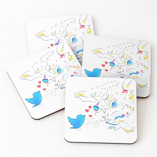 Item preview, Chirping Hearts - illustrratione Pop Art gatto e uccellino designed and sold by NKostudio.