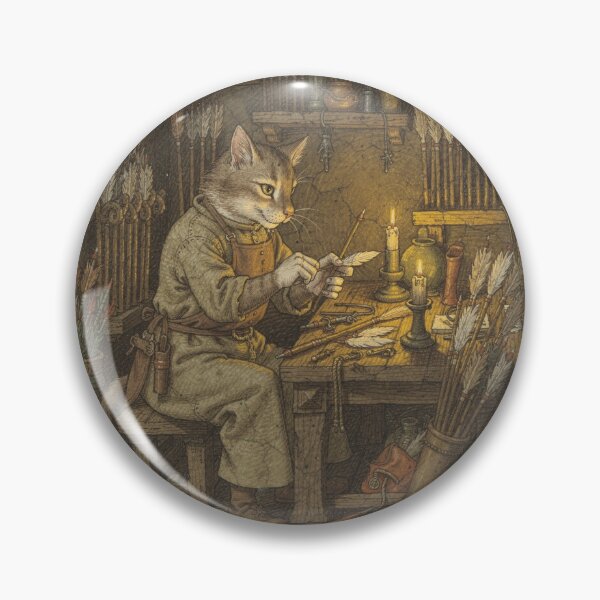 Item preview, Medieval Cat Fletcher Feathering Arrows Manuscript Art designed and sold by PictorialWhimsy.