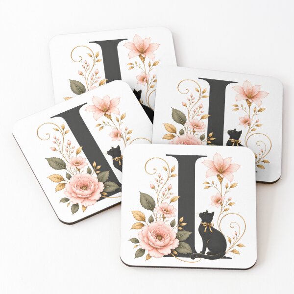 Item preview, Floral Letter I with Black Cat | Elegant Monogram Initial | Vintage Botanical Alphabet Design designed and sold by MoodLay.
