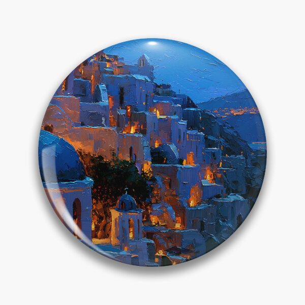 Item preview, Santorini Oia Blue Dome Village Cliffside Moon Sea Reflection Impressionist Art designed and sold by daila70.