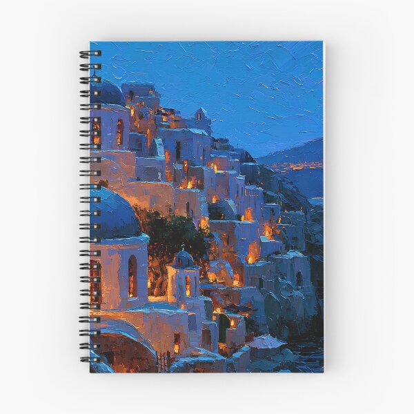 Item preview, Santorini Oia Blue Dome Village Cliffside Moon Sea Reflection Impressionist Art designed and sold by daila70.